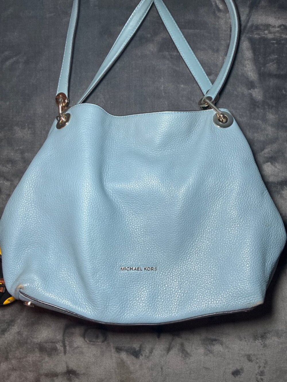 Michael Kors Raven Large Shoulder Bag Tote Pale Blue Pebbled Leather